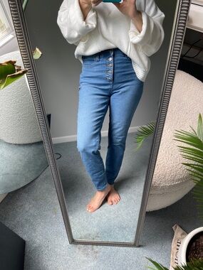 Charter Club High-Rise Button-Fly Jeans in Light Blue Denim